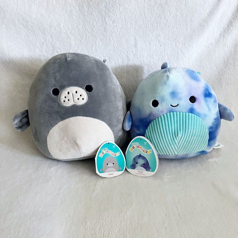 Squishmallows 8" Matt the Manatee and 7.5" Cyan the Blue Whale